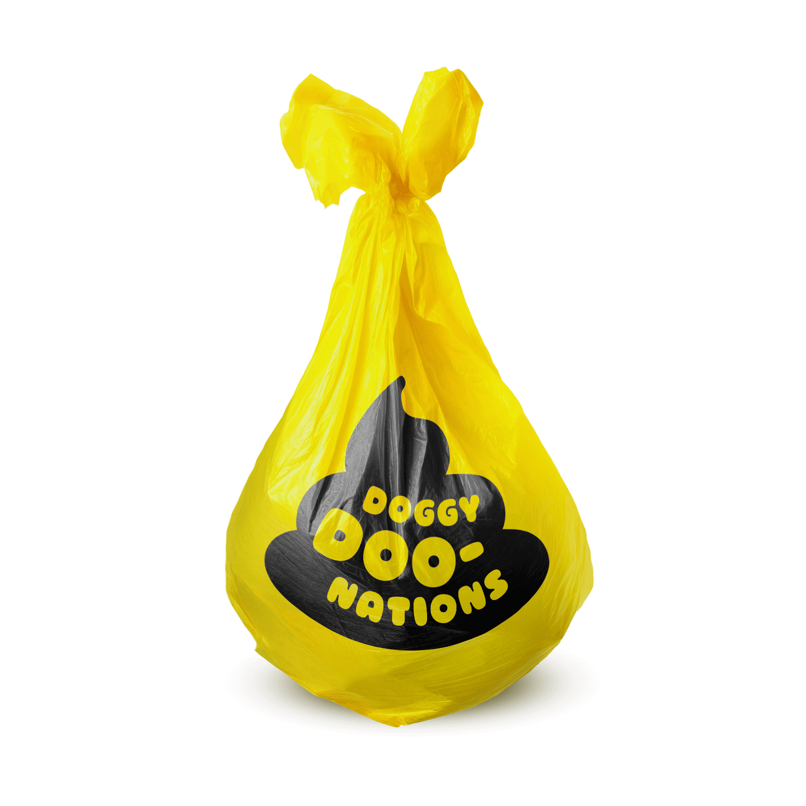 Yellow Doogy Doonation Logo on dog poop bag